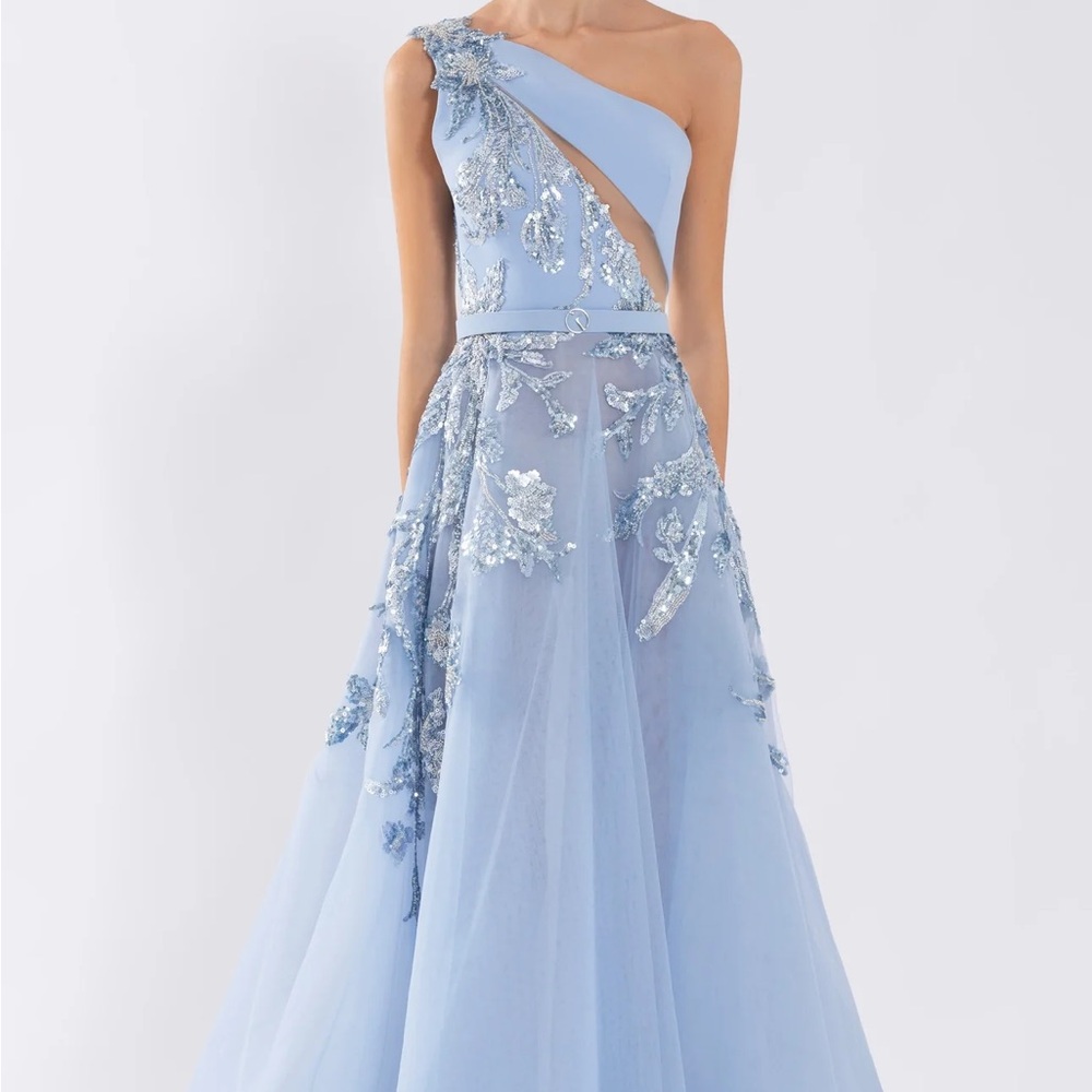 Saiid Kobeisy Elegant Tulle & Sequin Blue Evening Gown